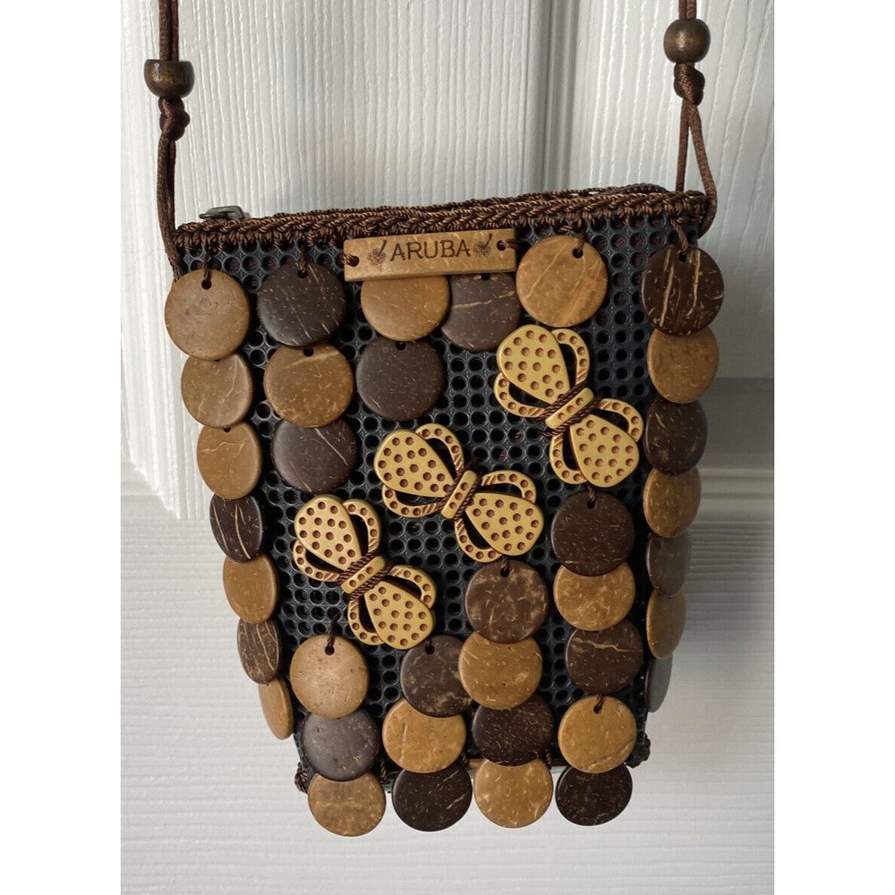 Boho Handcrafted Unique Aruba Coconut Shell Beaded Crossbody Purse